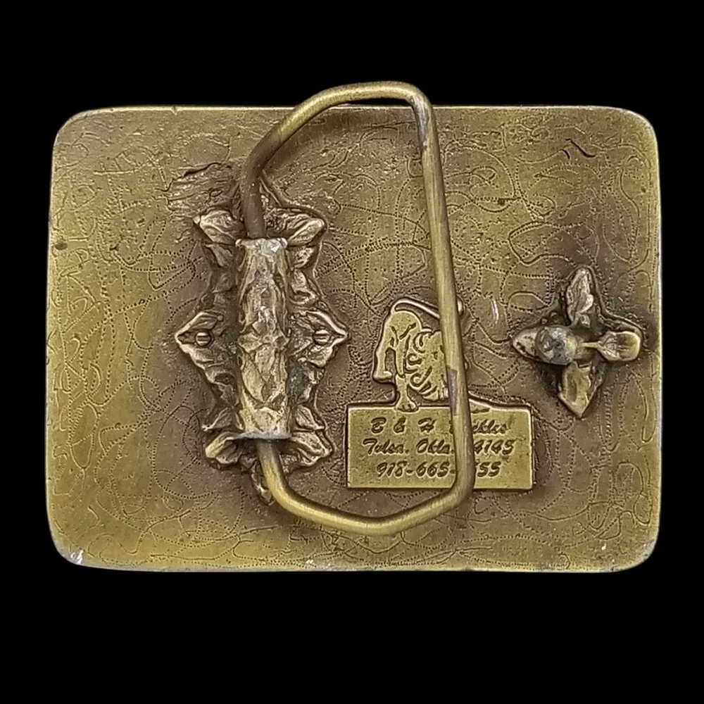B & F Buckles Belt Buckle Talk Tulsa‎ Vintage Brass Plated Rectangular Western